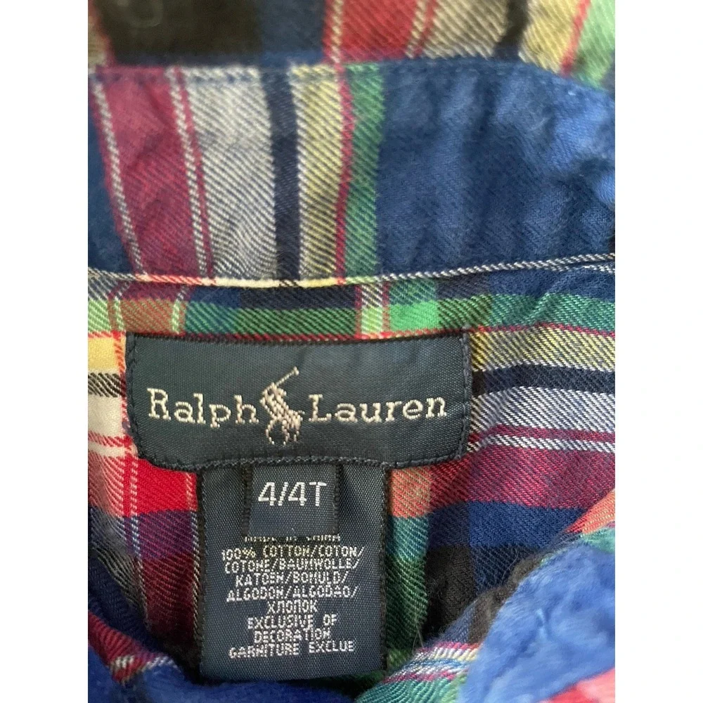 Ralph Lauren Boys 4 4T Plaid Button Down Shirt Multi Color Long Sleeve Cotton